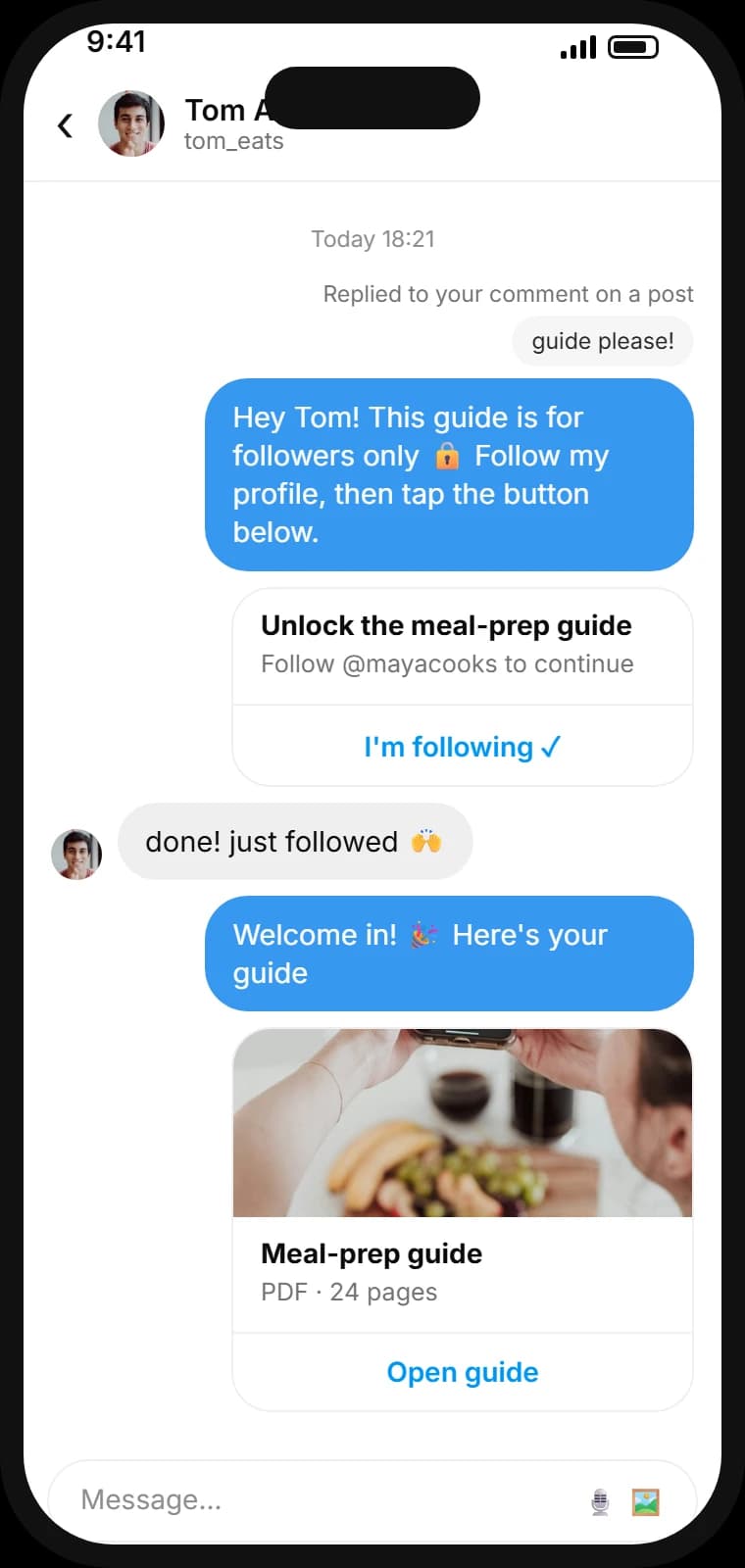 Follow-to-unlock DM flow